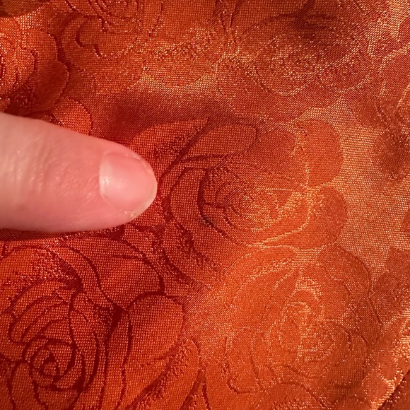 Lucy In The Sky Satin Rose Jacquard One Shoulder Knot Back Mini Dress in Rust M - Picture 16 of 16